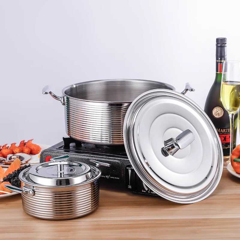 双耳平底商用汤锅食品级不锈钢