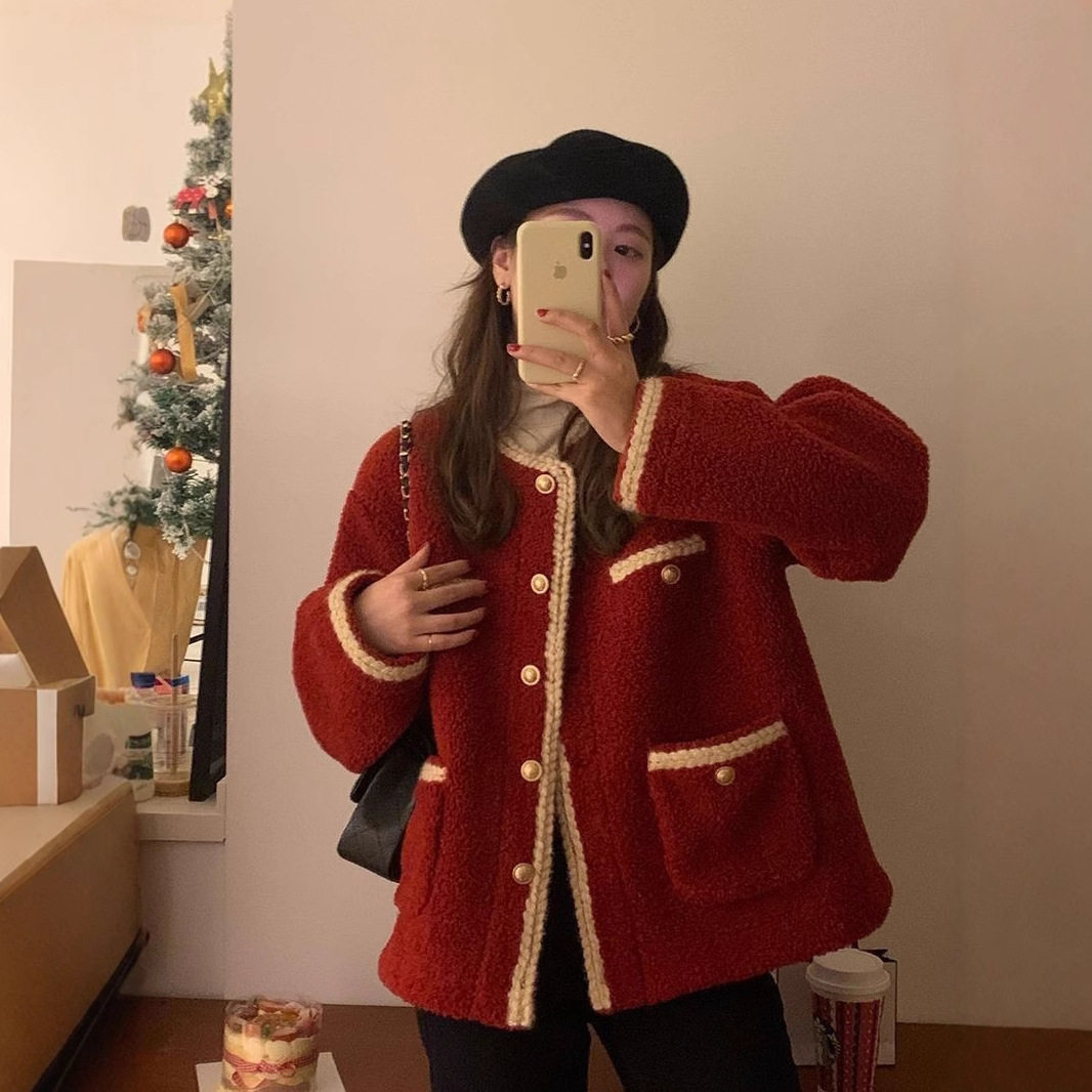 法国chrry koop小香风羊羔毛外套女秋冬加厚新款韩式气质名媛