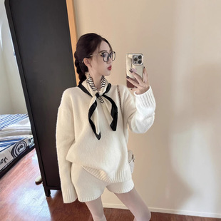 法国chrry koop休闲套装黑色慵懒风宽松毛衣针织衫上衣女冬季