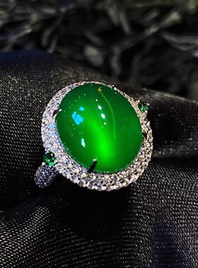 法国gentle motto镀925仿高冰玉髓蛋面翡翠戒指女生秀气手戒圈