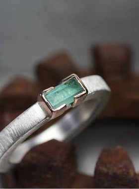 法国gentle motto镀925戒指仿祖母绿原石长方形款手工日本工艺