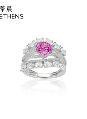 法国gentle motto设计红刚玉玫红爱心镂空开口戒指高级感时尚