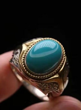 法国gentle motto仿绿松石男戒指环铜材质镶嵌分色民族风蒙古