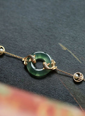 法国gentle motto镀925镶嵌仿海水珍珠仿飘花玉髓平安扣手链女