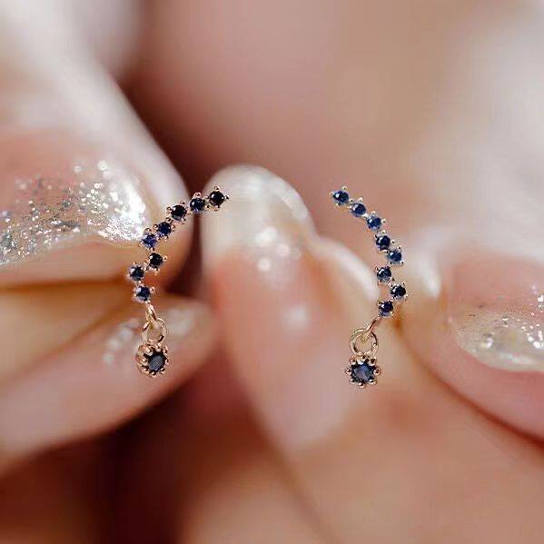 法国gentle motto蓝宝石耳钉玫瑰金耳饰女铜材质几何小巧精致