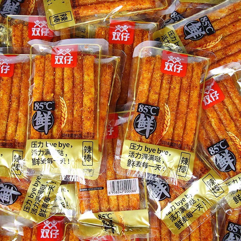 湖南特产双仔85℃鲜辣棒辣条辣皮辣片面筋独立小包装休闲解馋零食