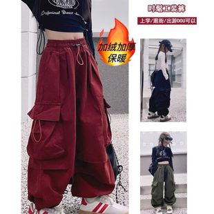 女童工装裤中大童男童女孩炸街爵士舞长裤儿童秋冬款一体加绒裤子