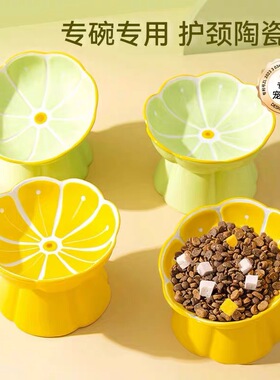 花瓣立体感猫狗碗陶瓷喂水喂食干湿分离斜口护颈平口大方加高稳固