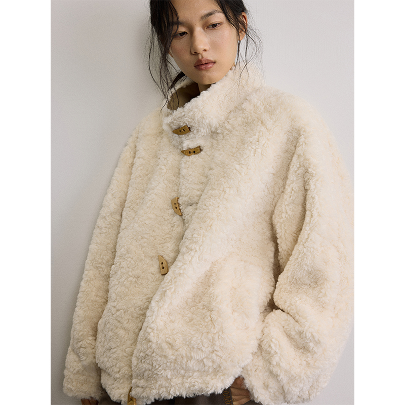 SAMEFLOW 毛绒立领中式风刺绣元素保暖御寒挺括有型棉服双面外套