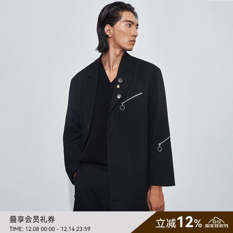 【走一推荐】SAME FLOW  原创日系黑色设计感纽扣休闲复古大衣