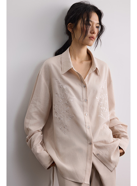 SAMEFLOW 原生精致感后背抽绳设计花卉绣花国风刺绣亲肌透气衬衫