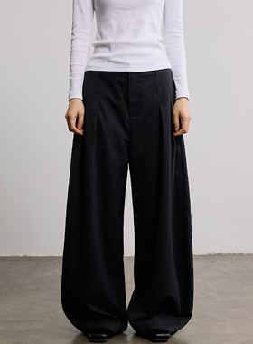 SAMEFLOW 中性风格叠褶休闲裤女秋冬宽松阔版垂感羊毛毛呢西裤