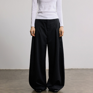 垂感羊毛毛呢西裤 SAMEFLOW 女秋冬宽松阔版 叠褶休闲裤 中性风格