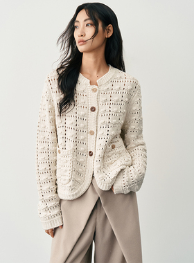 SAME FLOW 鼓波镂空针织立体波纹开衫上衣韩系氛围春秋短款外套女