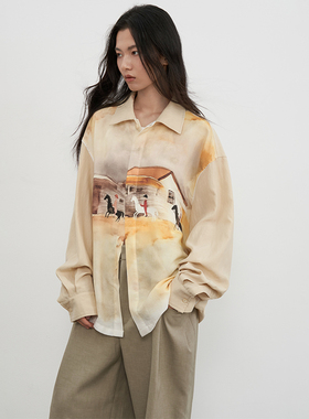 SAMEFLOW '房子和马' 印花衬衫通勤休闲上衣女秋季透气衬衣外套