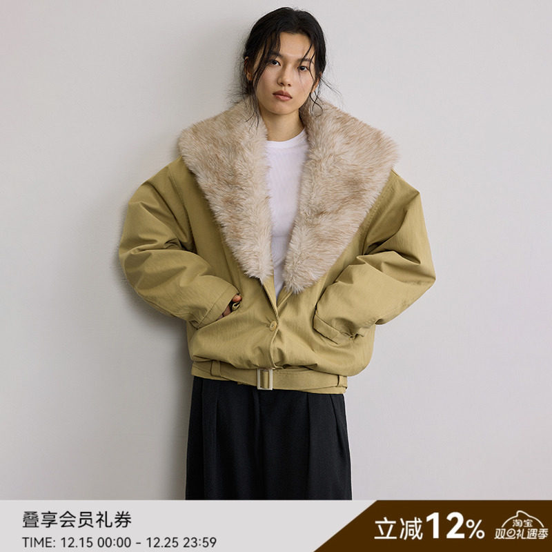 SAMEFLOW 复古渐变毛领冬季高级感棉服男女保暖加厚短款外套