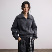 SAMEFLOW 收腰高级耐看拉链毛衣叠穿外套 短款 大翻领复古Polo衫 式