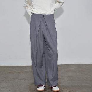 高级冰川灰立体褶裥设计感强休闲直筒西裤 SAME 款 百搭四季 FLOW