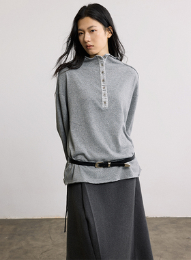 SAMEFLOW 立领与纽扣元素呼应柔软亲肤褶皱半高领针织内搭上衣女