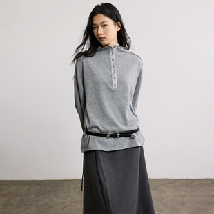 SAMEFLOW 素呼应柔软亲肤褶皱半高领针织内搭上衣女 立领与纽扣元