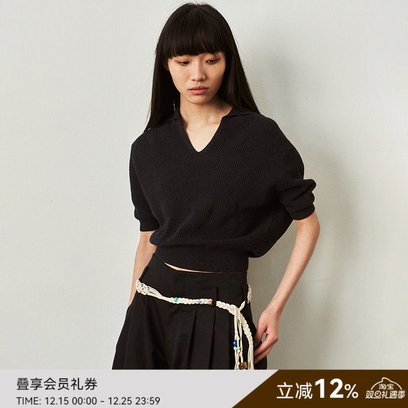 SAME FLOW 早秋V领轻盈通透松弛感清爽舒适透气和纸纱POLO上衣