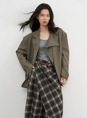 SAME FLOW 风格突出打破常规廓形宽肩不对称设计百搭男女西装外套