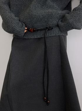 SAMEFLOW 实用主义皮质感纯黑色经典百搭腰绳个性与复古融合配饰