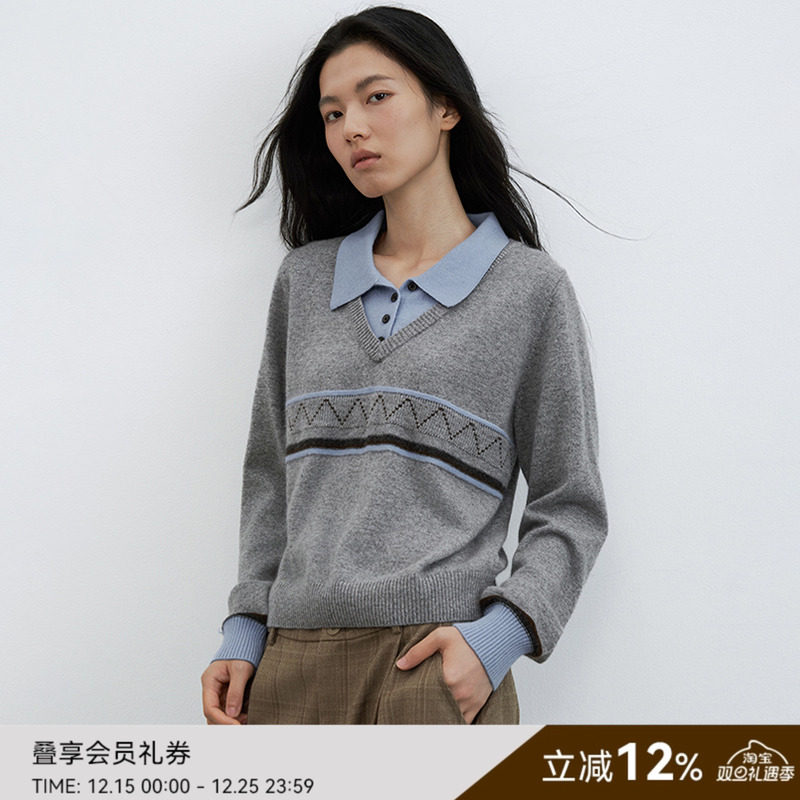 SAMEFLOW 假两件毛织打底孟菲斯条纹miu系条纹复古学院感实现叠穿