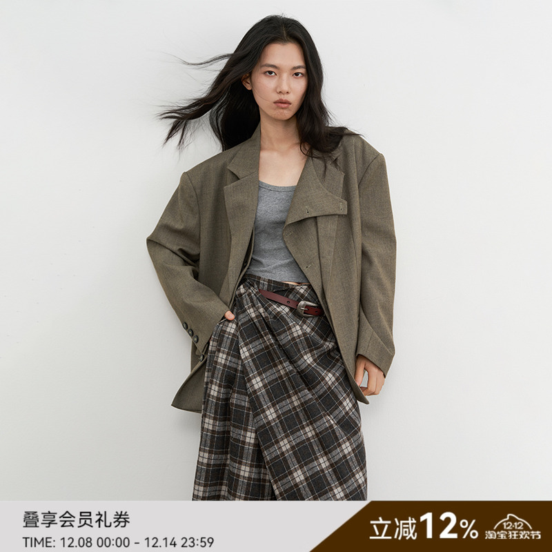 SAME FLOW 风格突出打破常规廓形宽肩不对称设计百搭男女西装外套