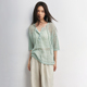 薄荷绿清新夏日波浪纹镂空轻薄透气绑带polo罩衫 SAME FLOW 上衣