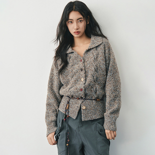 外套 开衫 SAMEFLOW 复古翻领宽松圈圈纱毛衣宽松慵懒高级感女冬季