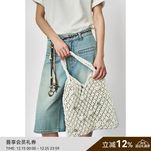 SAME FLOW 夏季海边度假风身小巧容量巨大手提花朵镂空编织单肩包