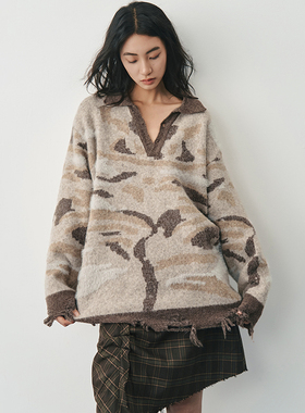 SAMEFLOW 小众设计感Polo领复古毛衣慵懒高级感超好看针织厚上衣