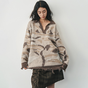 SAMEFLOW 小众设计感Polo领复古毛衣慵懒高级感超好看针织厚上衣