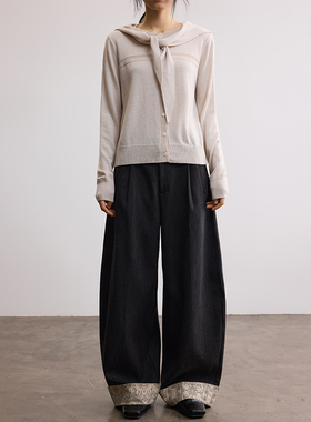 SAMEFLOW 打破单调感时尚经典弯刀阔腿显瘦翻折边自带挺括休闲裤