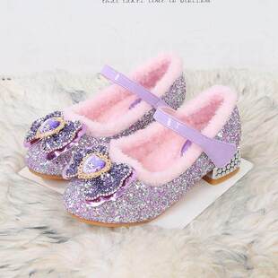 冬天新款女童水晶库洛米毛毛公主加绒靴子鞋鞋2025秋冬季棉鞋鞋女