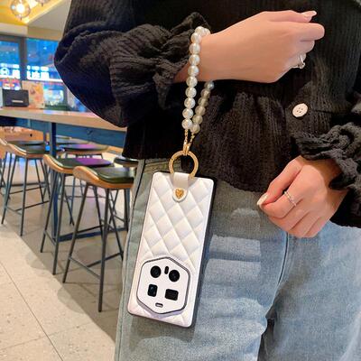 适用荣耀Magic7RSR手机壳皮纹Magic7RSR保时捷设计保护壳菱格小香风Magic7RSR网红高档ins女款轻奢珍珠手提链