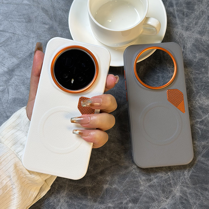 高级五金散热适用荣耀magic8手机壳皮纹荣耀magic8pro保护套防摔磁吸充电magic8pro创意橙色镜头散热设计