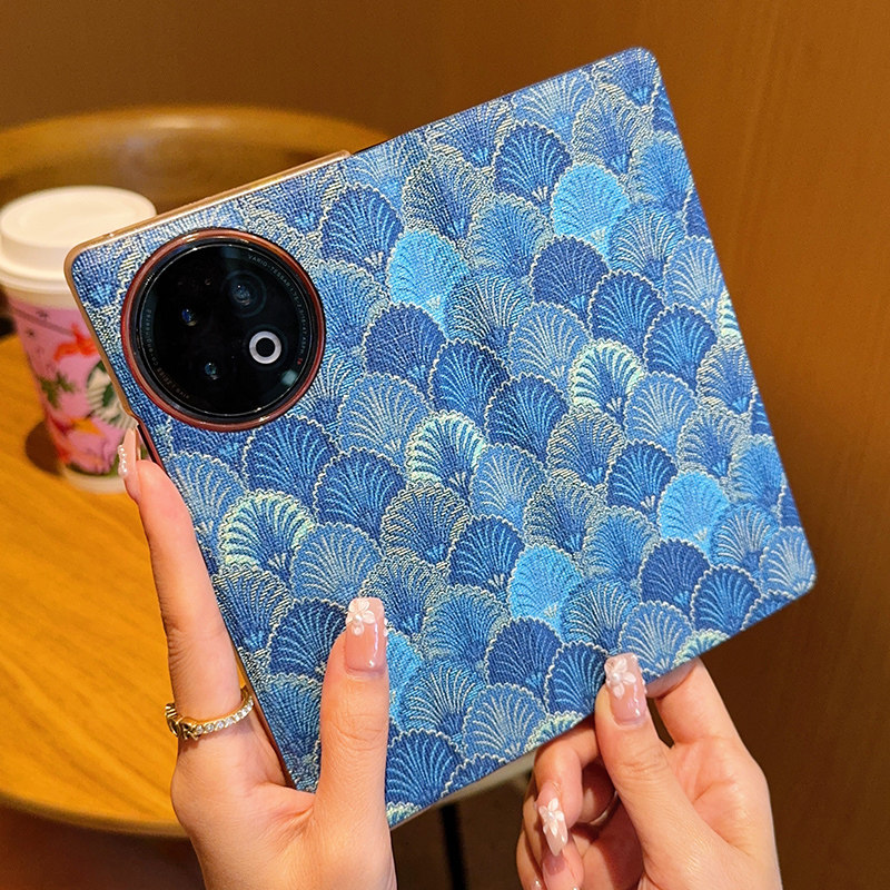 适用VIVOXFold2手机壳全包防摔创意孔雀开屏vivoxfold2保护壳皮纹折叠屏新款吸磁翻盖皮套高档大牌女ins