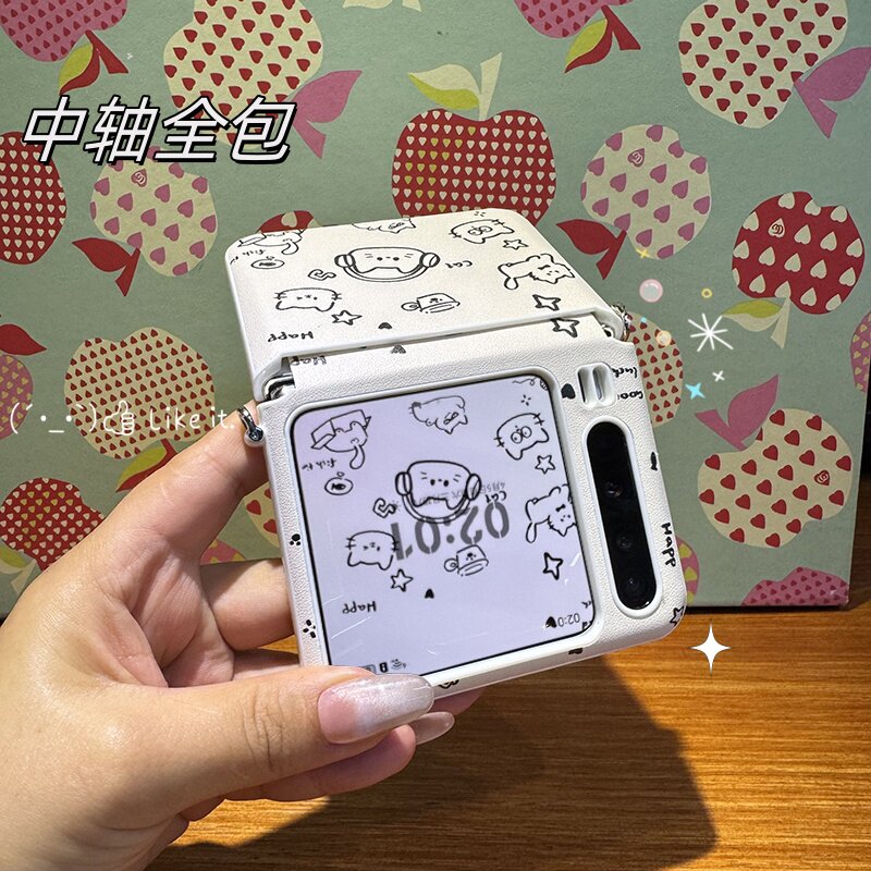卡通耳机猫咪适用华为purax典藏版手机壳皮纹purax折叠屏保护套中轴全包铰链防摔高档purax高级珍珠手提链