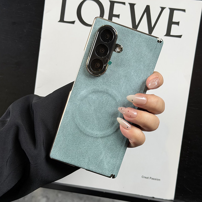高级磁吸牛仔纹适用三星zfold7手机壳电镀边框galaxy fold7折叠屏保护套创意双中轴三星W26高档磁吸布纹