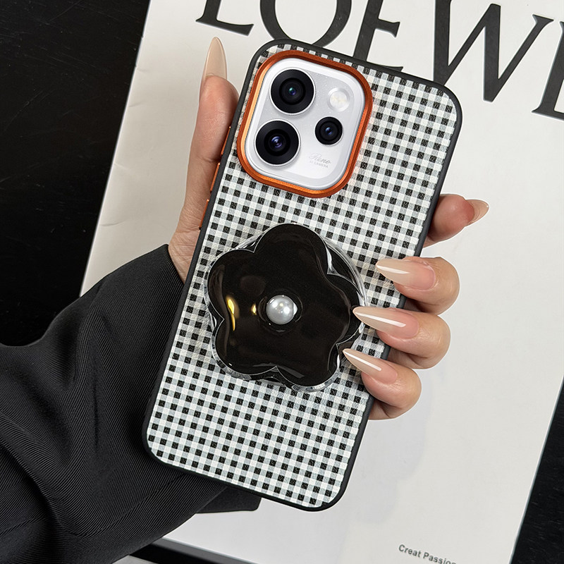 高级磁吸黑格纹适用opporeno15手机壳皮纹reno15pro保护套防摔硅胶软边OPPOReno15网红ins黑花朵磁吸气囊支架