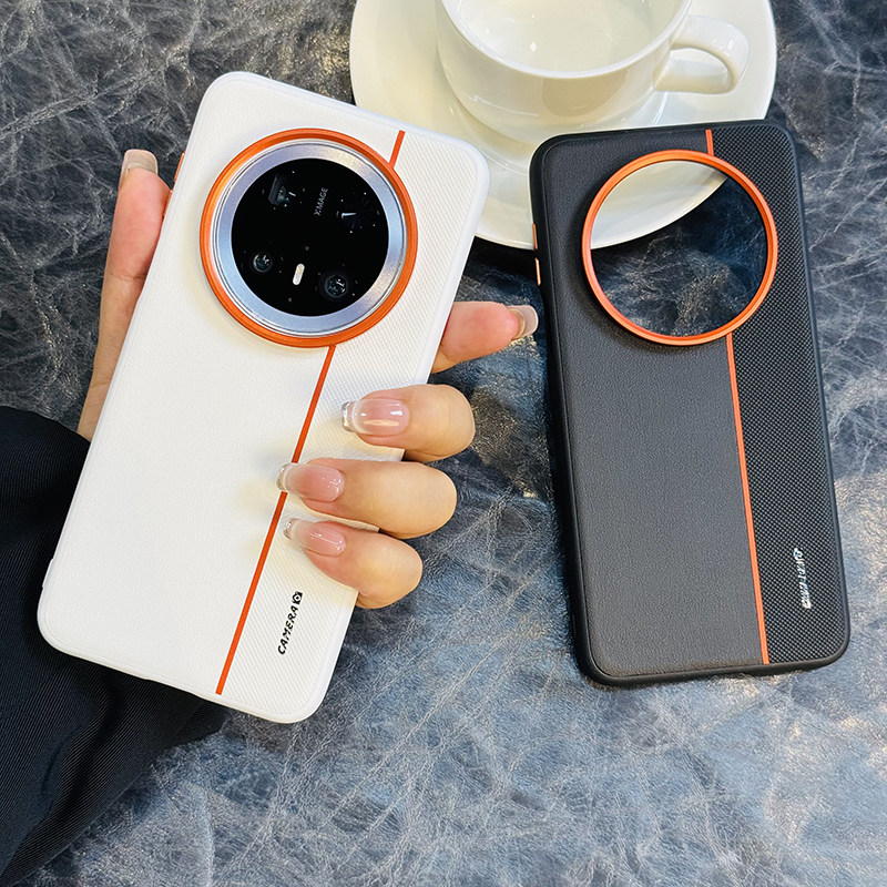 高级拼色适用华为mate70手机壳皮纹mate70pro+保护套全包防摔mate60pro硅胶软边防摔高档橙色金属镜头