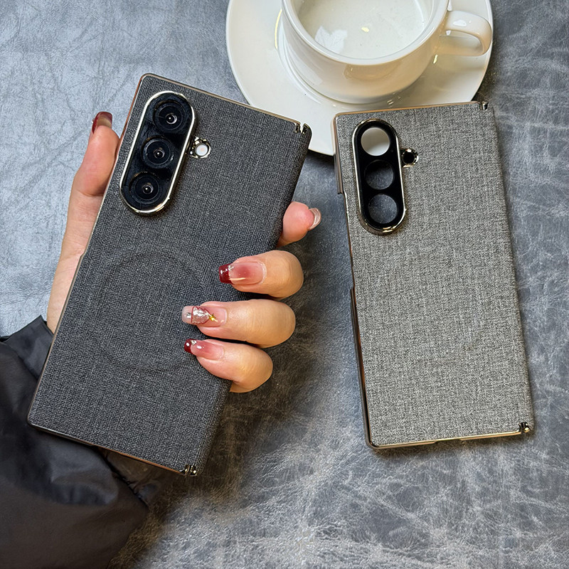 高级磁吸布纹适用三星zfold7手机壳电镀边框galaxy fold7折叠屏保护套创意双中轴三星W26高档磁吸布纹