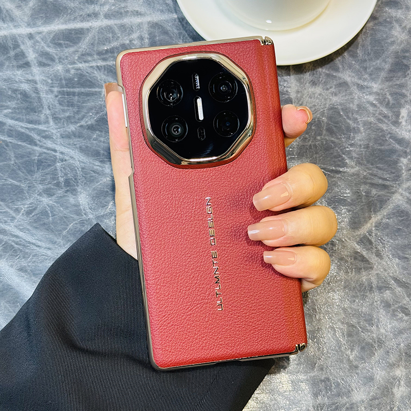 高档电镀包中轴适用华为matex6折叠屏手机壳荔枝纹matex5典藏版保护套包中轴matex3创意非凡电镀金色