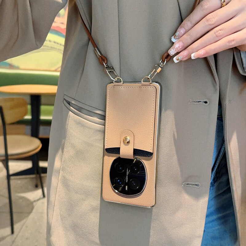 高级肤感荔枝纹适用荣耀magic8手机壳电镀皮纹magic8pro保护套全包防摔magic7PRO斜挎背带挂绳卡包咖色