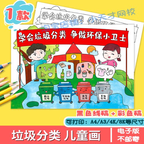 学会垃圾分类争做环保小卫士儿童画模板小学生保护地球环境手抄报