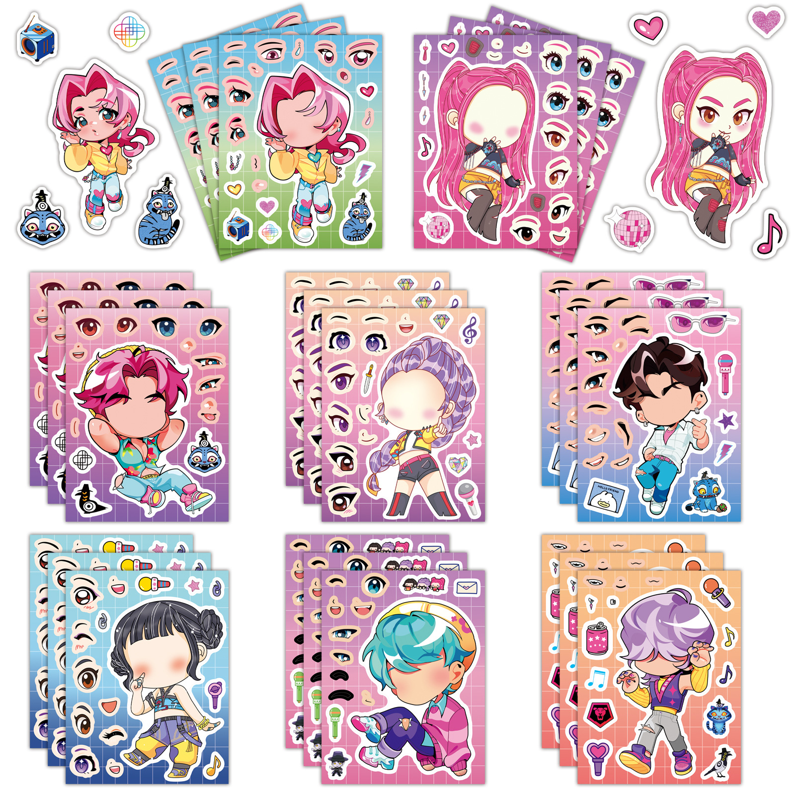 K-POP：猎魔女团韩国偶像女团恶魔猎人拼图换脸贴纸儿童益智贴画