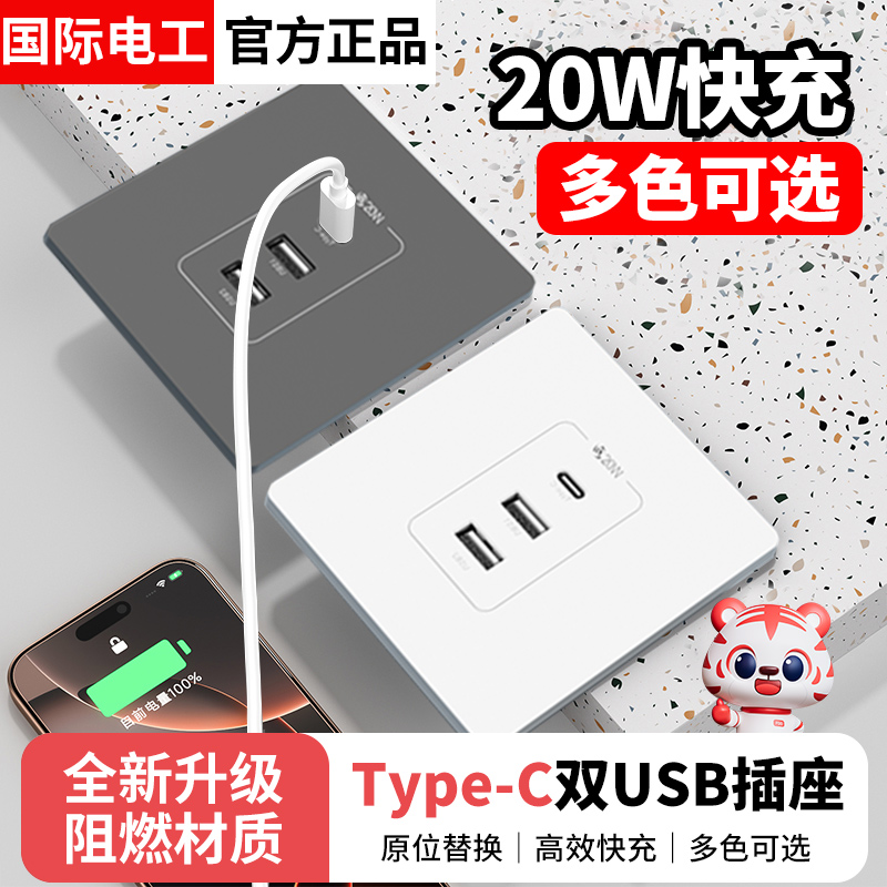 国际电工10A86型智能插座20W快充