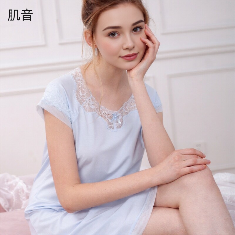 肌音女高档莱赛尔天丝睡裙性感蕾丝弹力薄款柔软亲肤舒适夏季